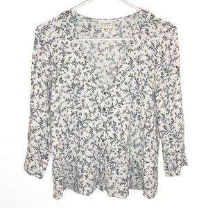 Sezane Floral Print Blouse - White and Blue